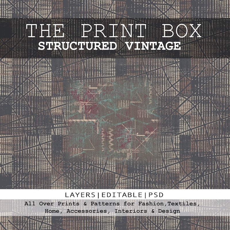 Print Box Structured Vintage. Fusion Textile Patterns Abstract & Botanical Prints